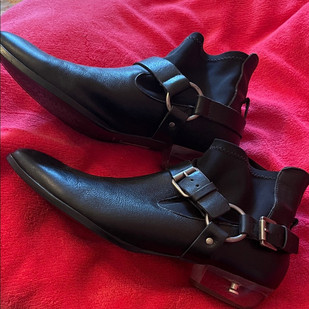 Matisse Black Leather Ankle Boots with Buckle